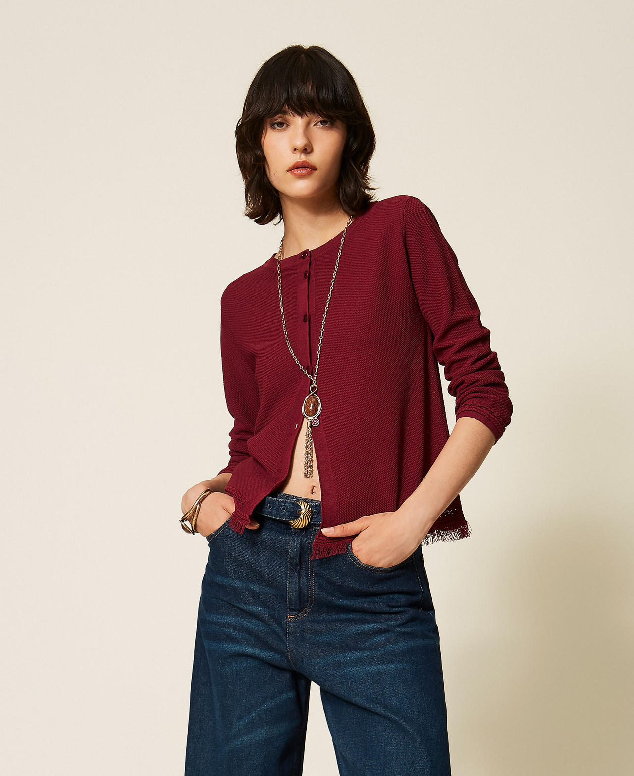 Cardigan en maille avec franges