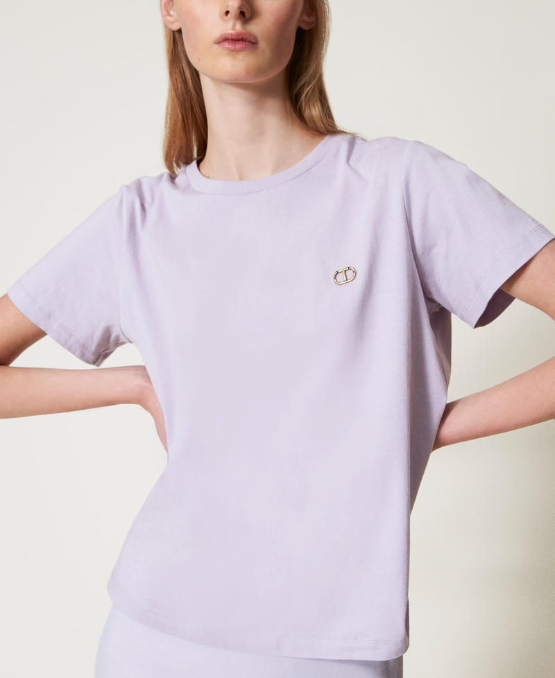Camiseta con logotipo Oval T de strass Flores de Lila Mujer 251TT2040_00703_04