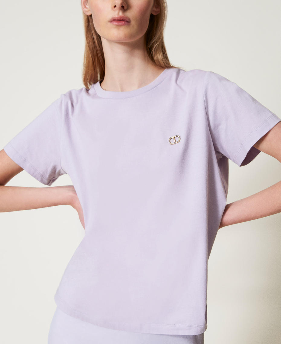 Camiseta con logotipo Oval T de strass Flores de Lila Mujer 251TT2040_00703_04