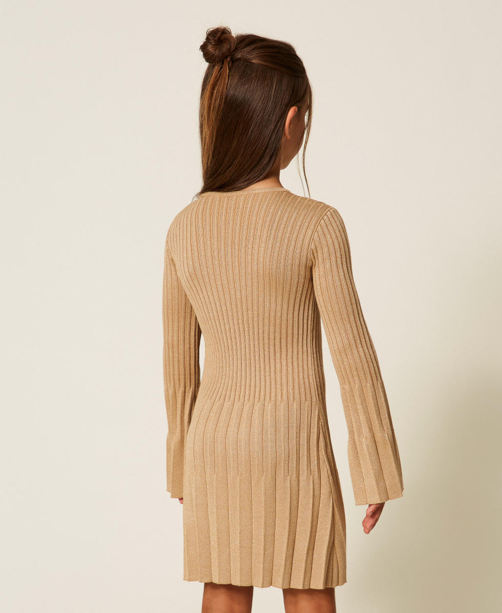 Kurzes Strickkleid mit Plissee und Lurex Gold Pleats M&auml;dchen 252GJ3110_12736_03