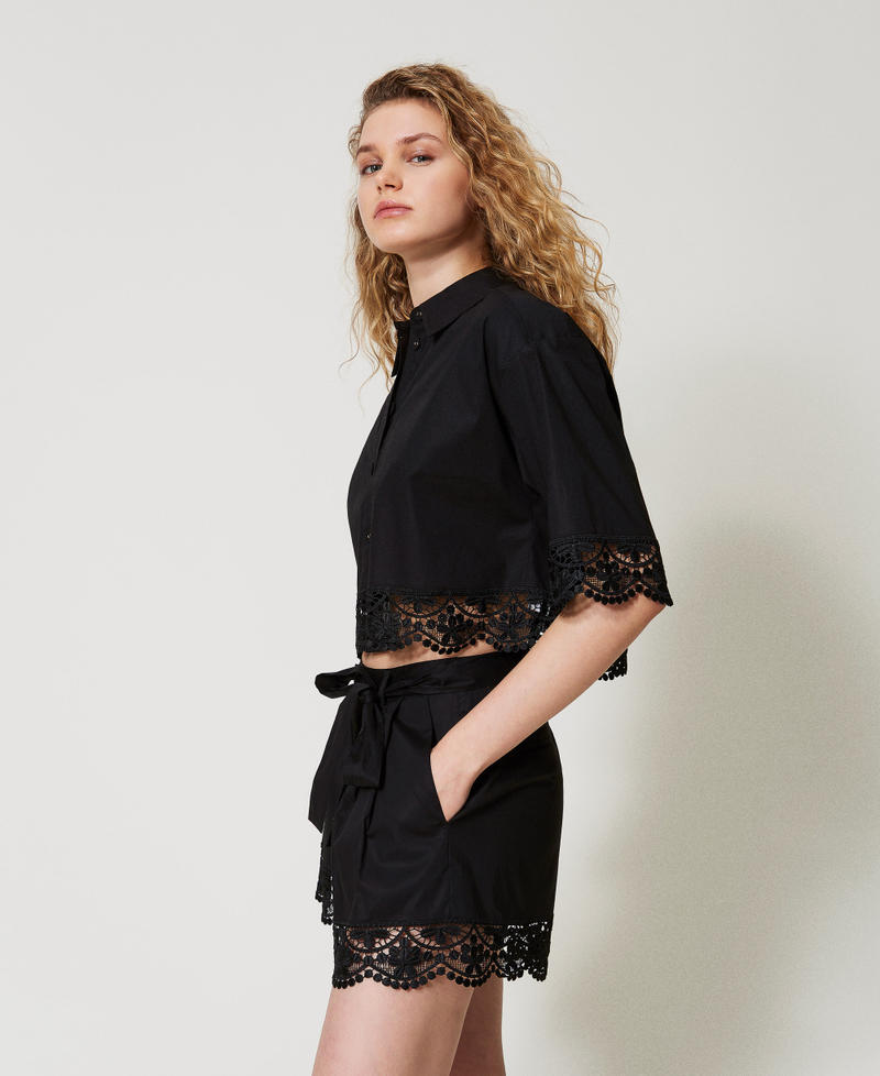 Cropped poplin shirt with lace Black Woman 251TT2093_00006_02