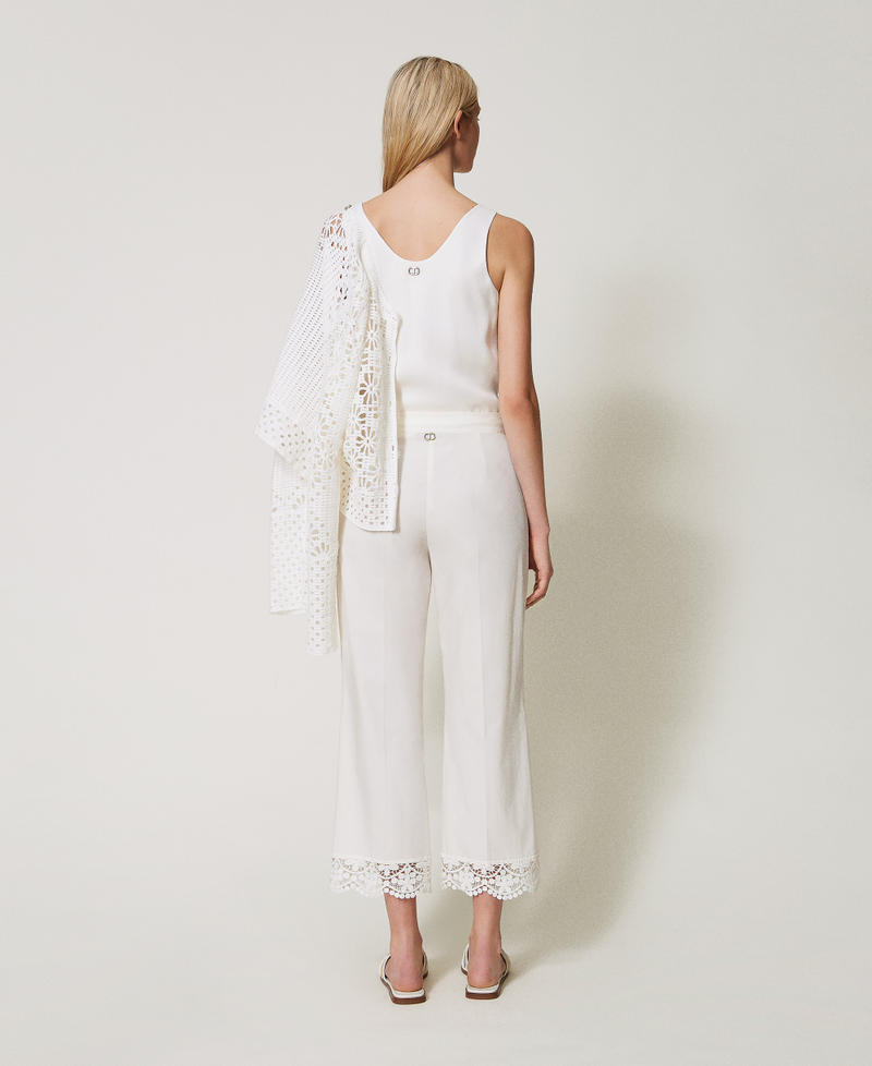 Pantalon cropped en popeline avec dentelle Blanc Neige Femme 251TT2094_00282_03