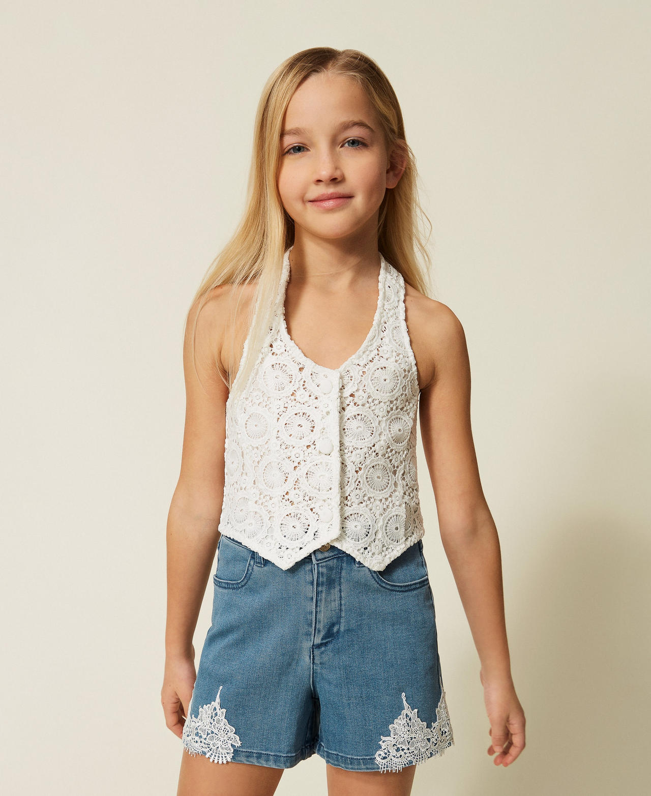 Twinset Short en jean avec dentelle