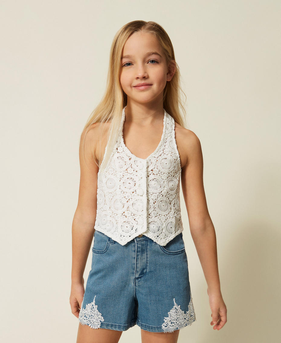 Shorts vaqueros con encaje Blue Denim Medio Ni&ntilde;a 261GJ2081_03451_01