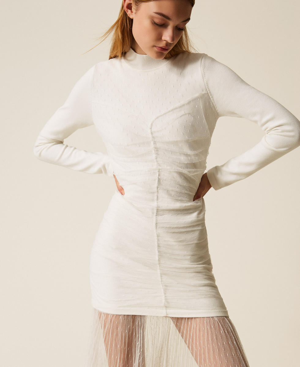 Robe longue en maille et tulle Blanc Neige Femme 252TT3262_00282_04