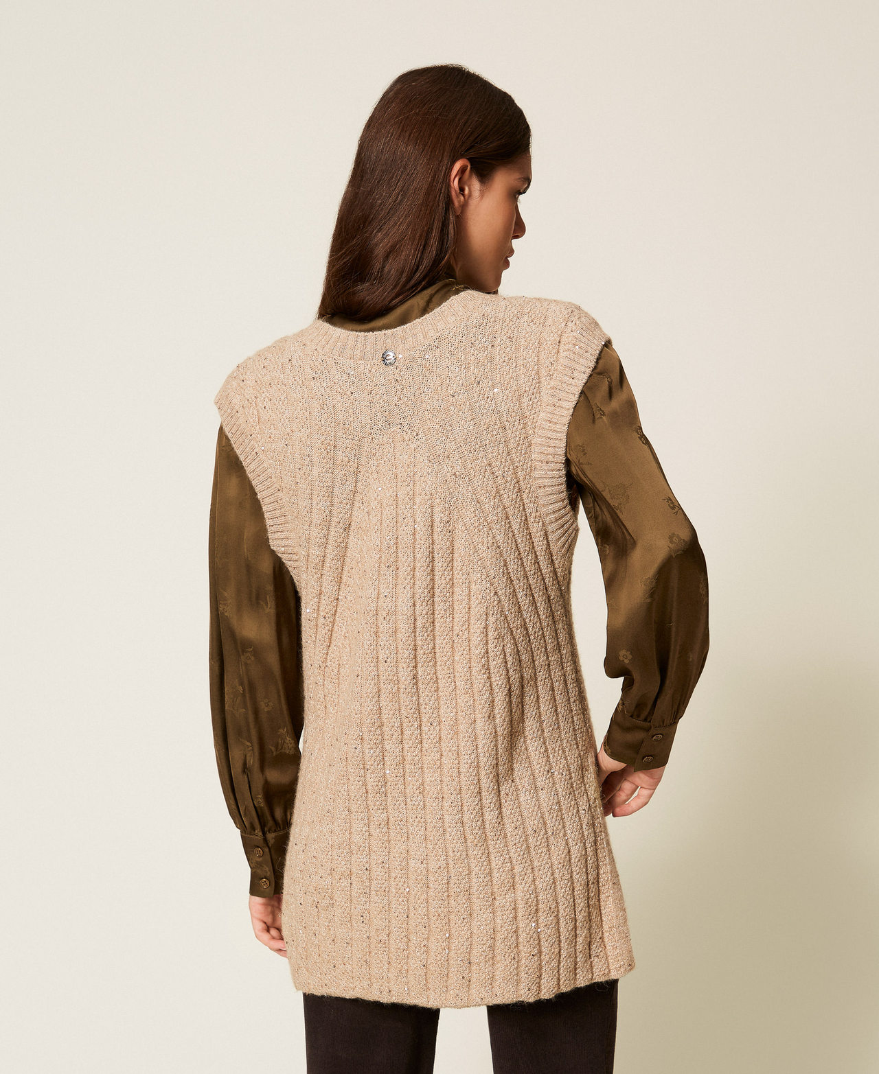 Gilet en maille avec sequins Beige « Powder » Femme 252AT3152_12970_02
