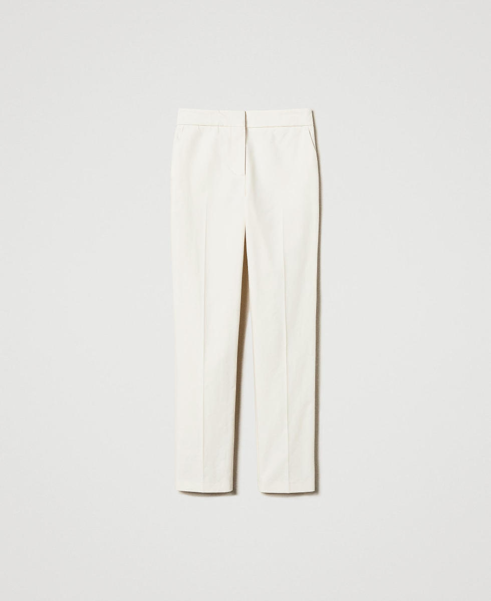 Straight cotton-blend gabardine trousers