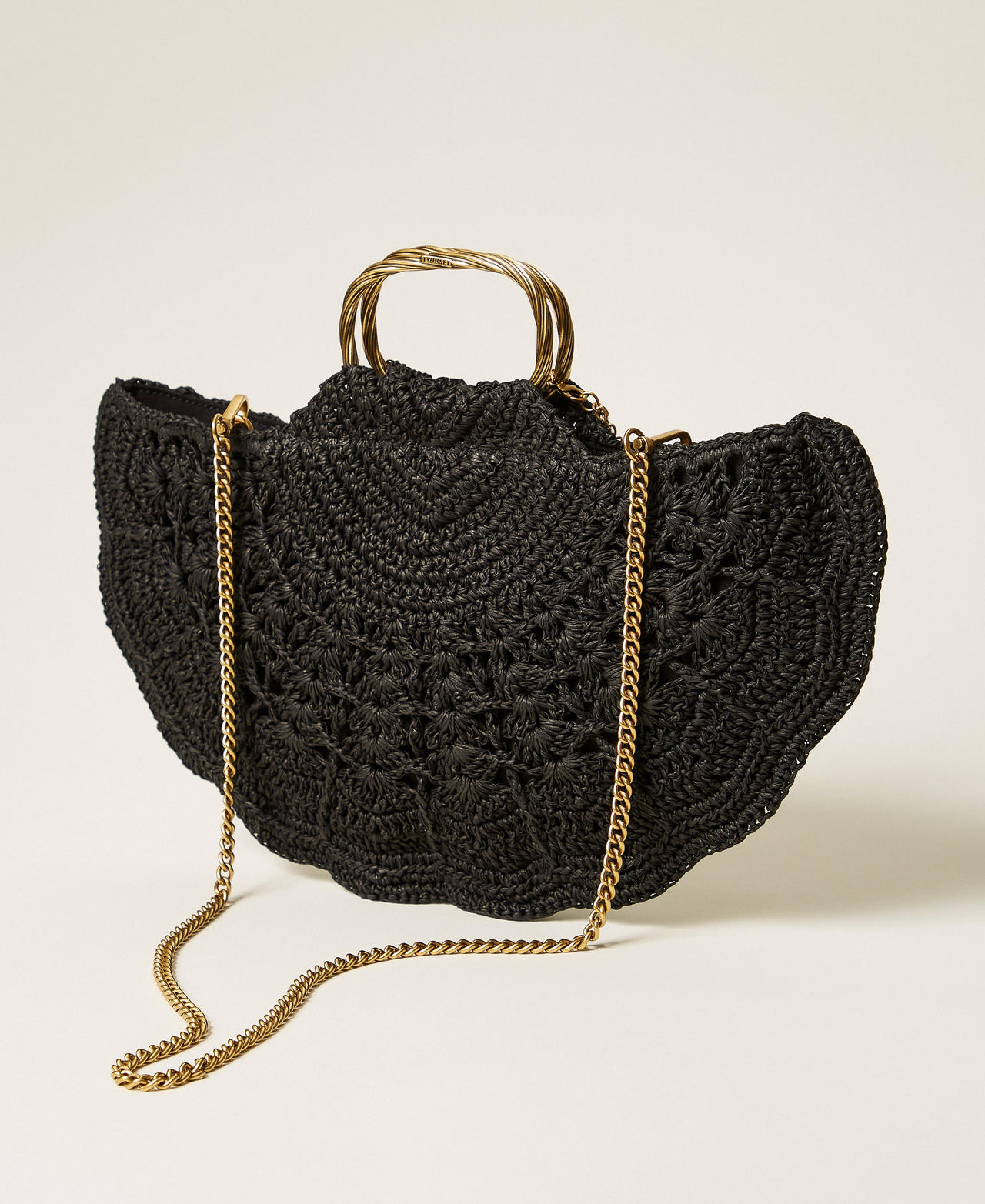Crochet raffia shoulder bag Black Woman 261TD8320_00006_03