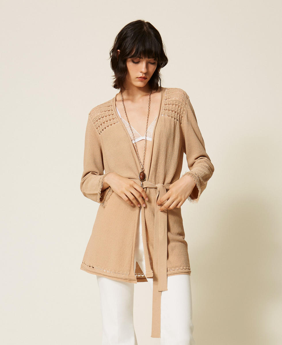Cable knit cardigan Nougat Beige Woman 262TP3Q22_00519_01