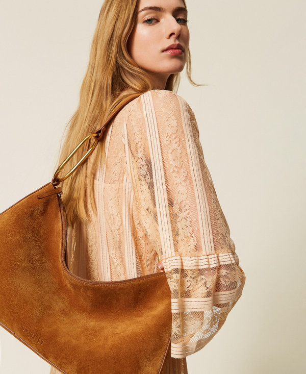 'Liliane' medium suede bag with rings