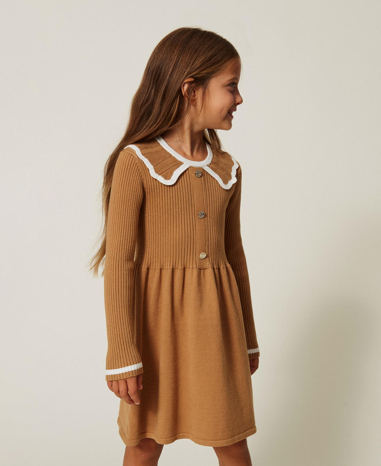 Robe courte fille en maille avec col