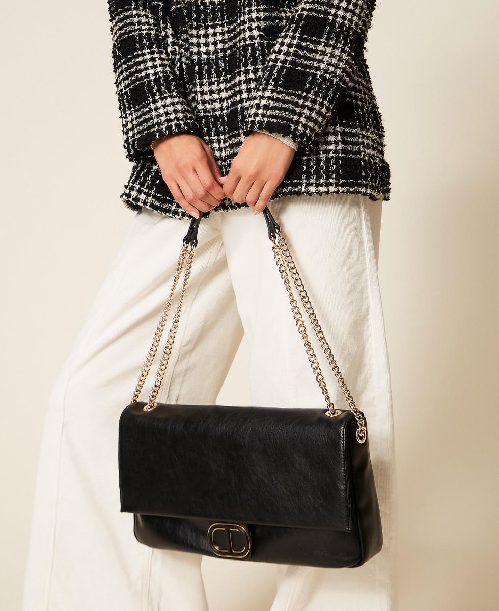 Sac &agrave; bandouli&egrave;re souple avec Oval T Noir Femme 252TD8120_00006_T0