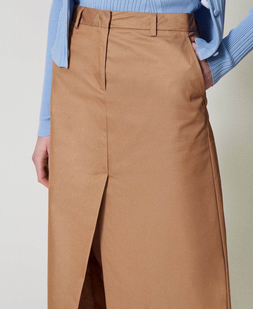 Long twill skirt with slit Brown Box Woman 251LL2ECC_12112_04