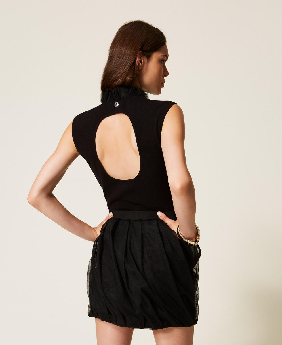 Mini-jupe ballon en tulle Noir Femme 252AT2092_00006_02