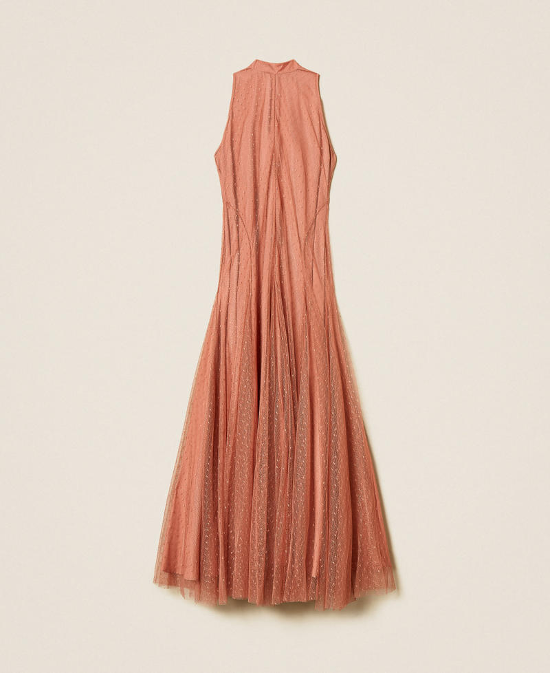 Long plumetis tulle dress Dusty Pink Woman 252TP2650_00916_S0