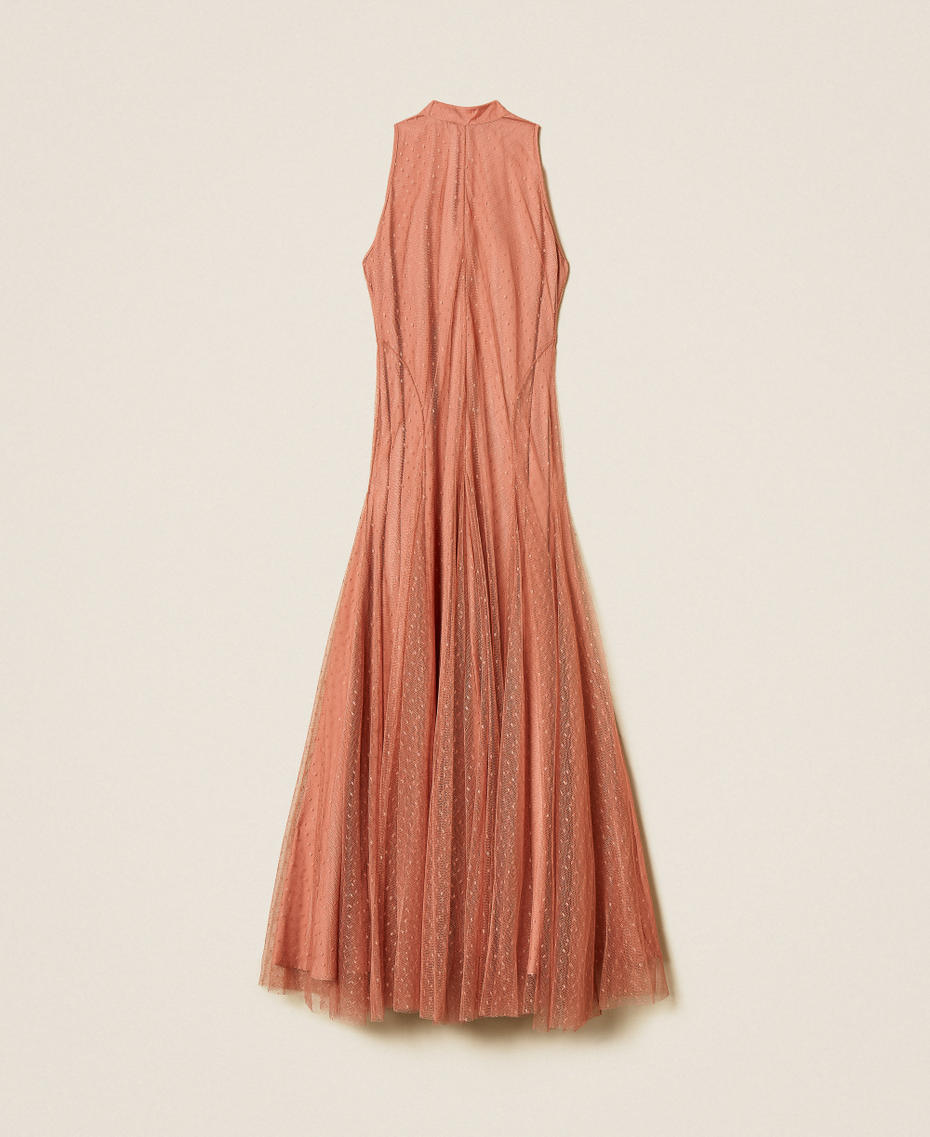 Long plumetis tulle dress Dusty Pink Woman 252TP2650_00916_S0
