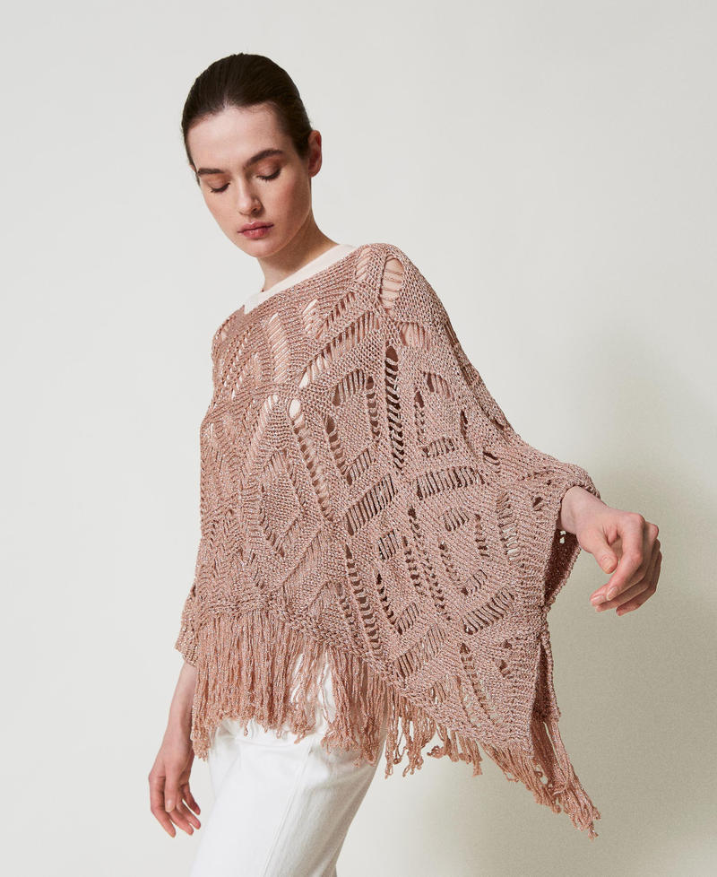 Poncho in maglia traforata con lurex Rosa Parisienne Donna 251TA4350_00714_02