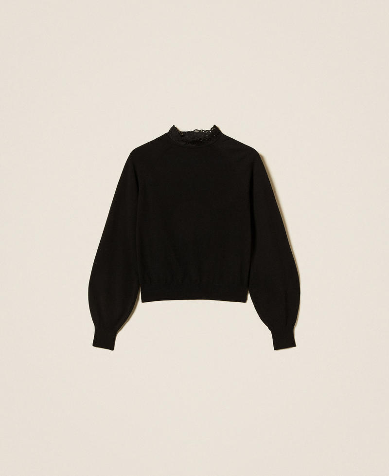 Turtleneck jumper with lace Black Woman 252TP3391_00006_S0
