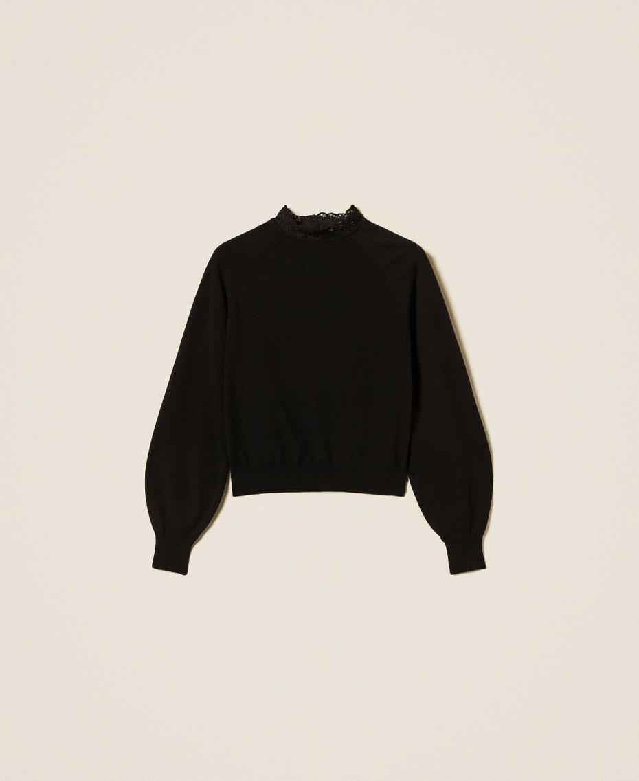 Turtleneck jumper with lace Black Woman 252TP3391_00006_S0