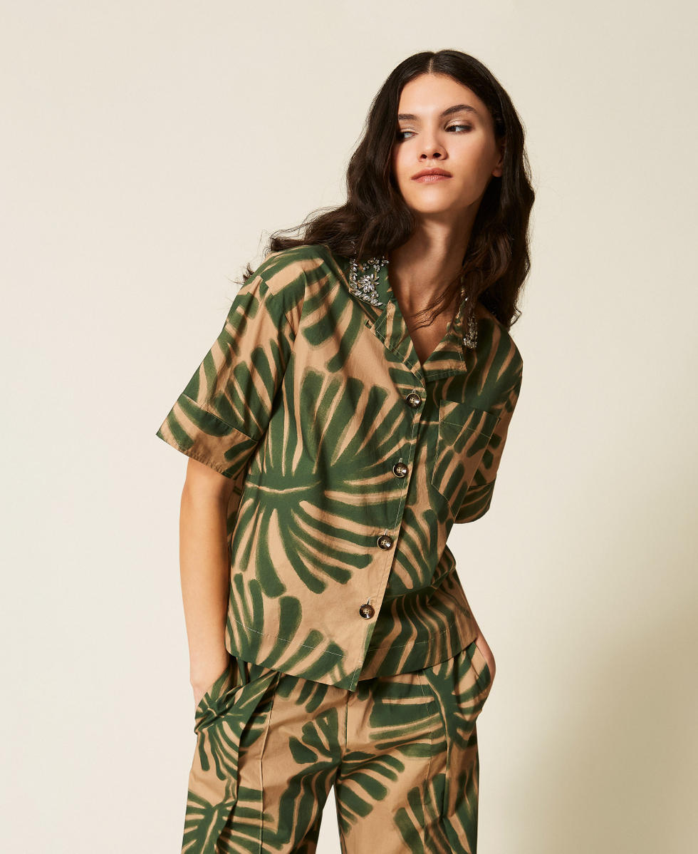 Poplin shirt with print and embroidery Jungle Print Woman 261LL2TAA_13301_01
