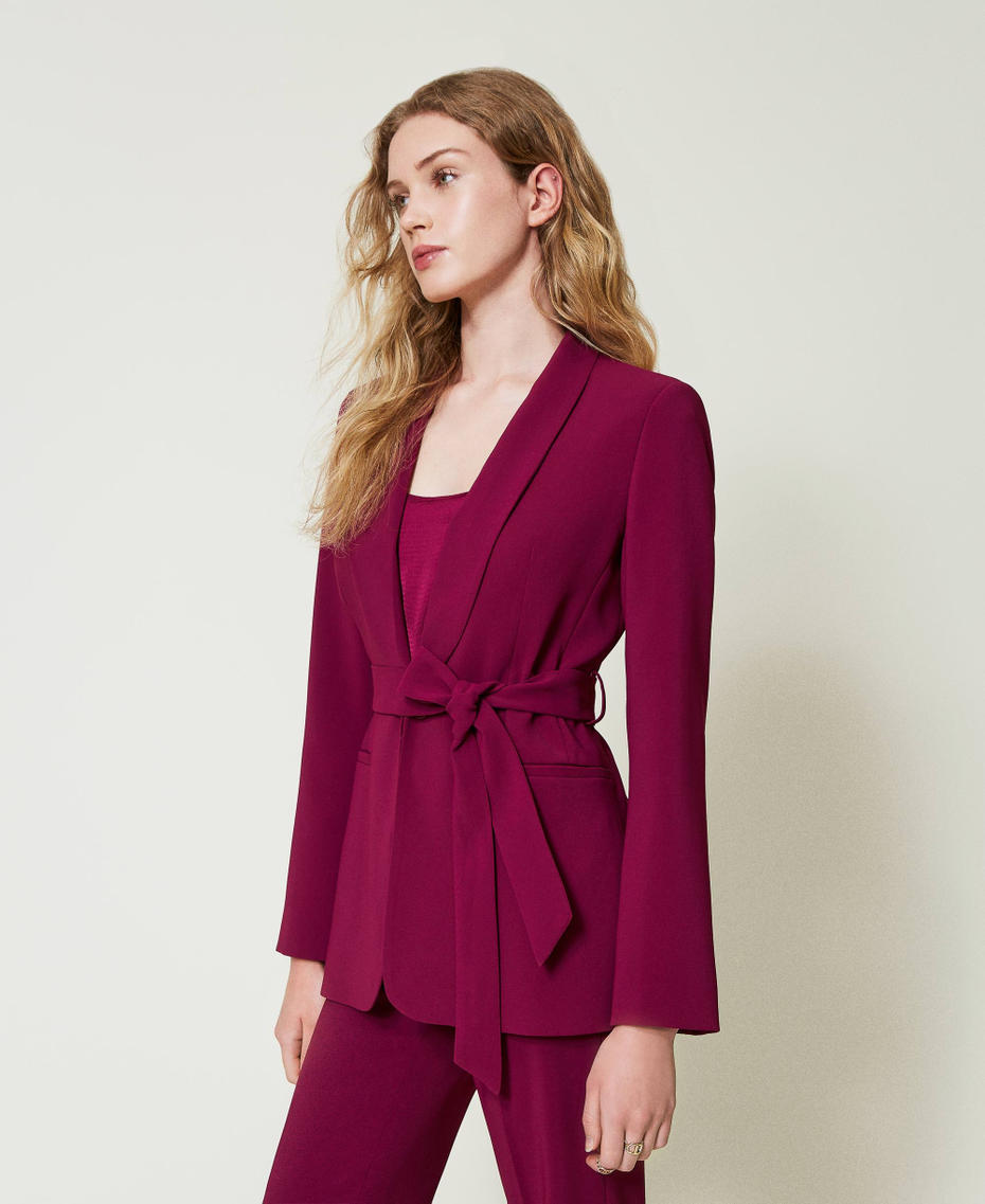Blazer with belt and Oval T chain &ldquo;Red Plum&rdquo; Purple Woman 242TP2086_05245_06