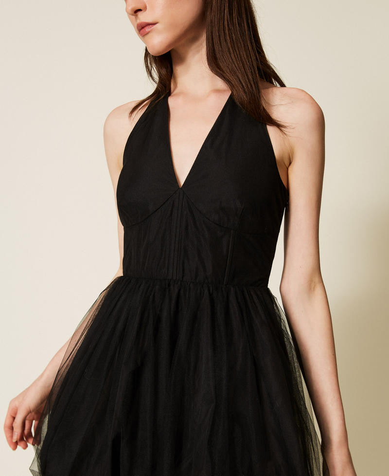 Abito corto in taffetà e tulle Nero Donna 252TT2283_00006_04