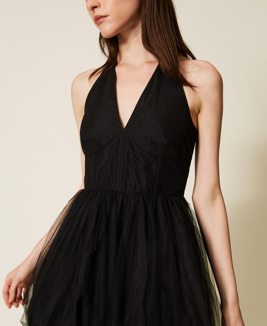 Abito corto in taffetà e tulle Nero Donna 252TT2283_00006_04