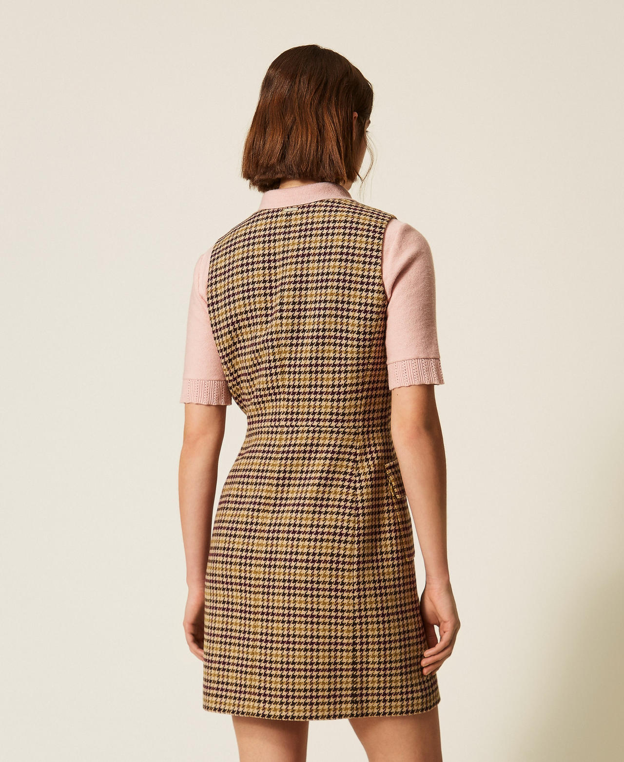 Short houndstooth shirt dress Multicolour Houndstooth Woman 262LI2BEE_13755_03