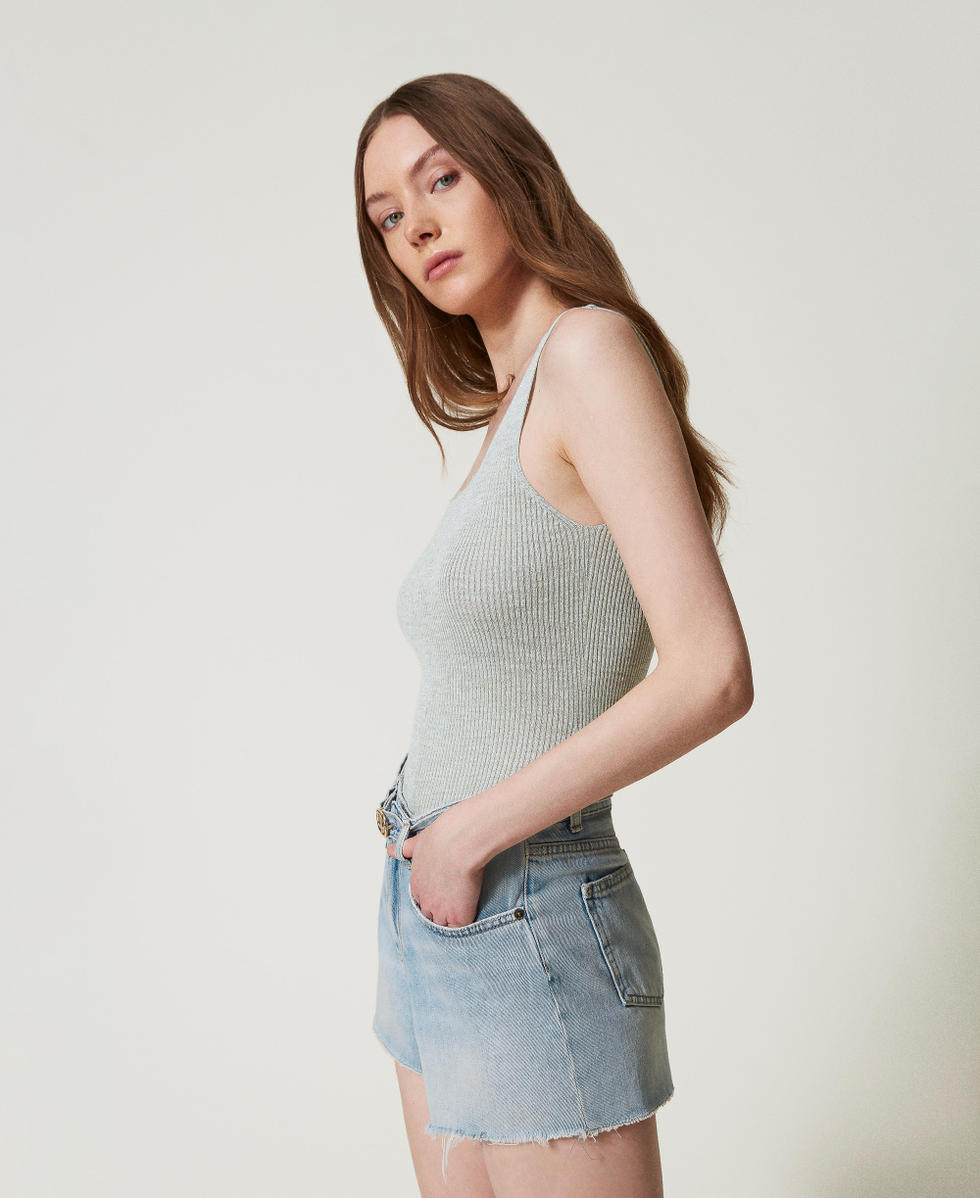 Linen-blend knit top Light Nymph Lurex Woman 251TT3147_12455_02