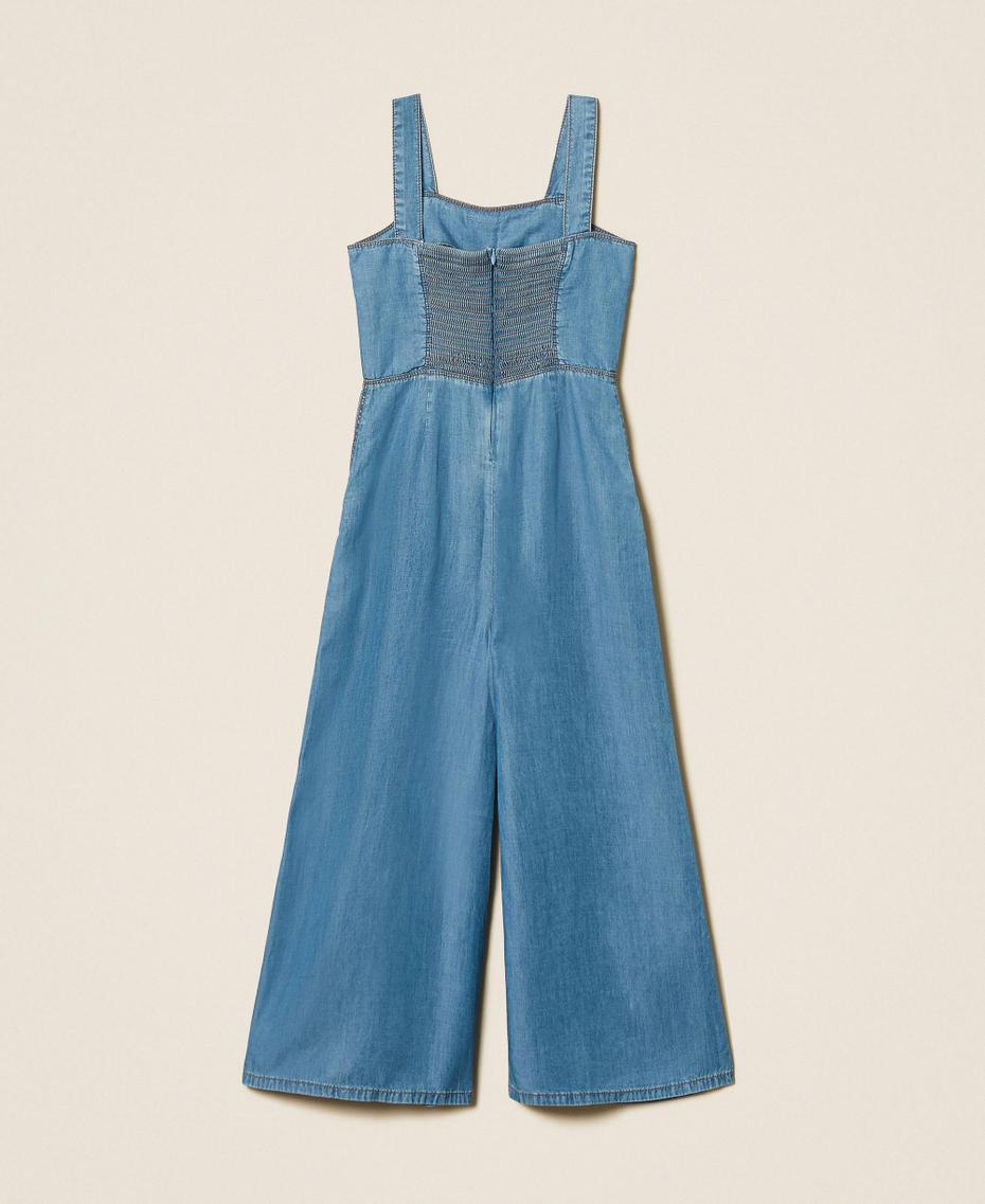 Tuta lunga in chambray con smock Chambray Mid Blue Bambina 261GJ2073_13235_S1