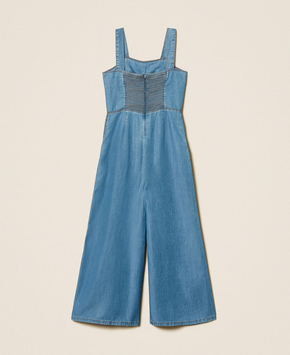 Combinaison longue en chambray avec smocks Chambray Bleu &laquo;&nbsp;Mid Blue&nbsp;&raquo; Fille 261GJ2073_13235_S1