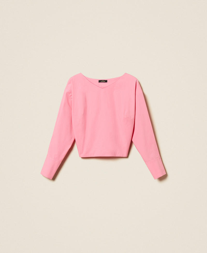 Poplin shirt with crossover "Sunrise" Pink Woman 261AP2132_07207_S0