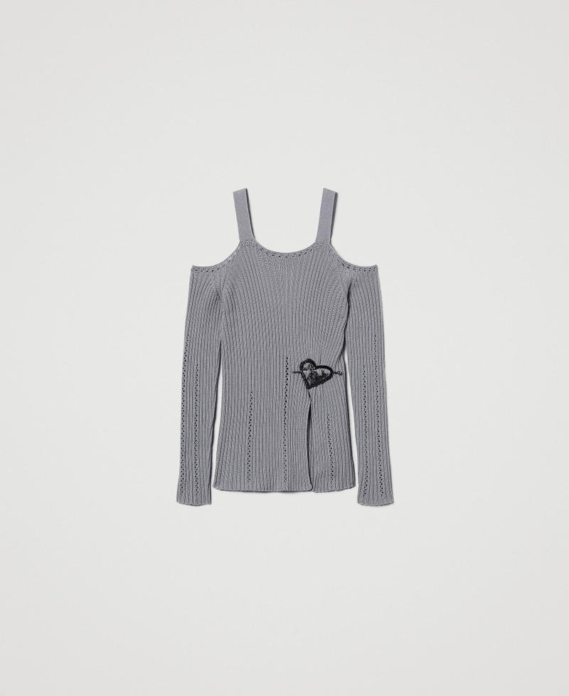 Treeblend yarn jumper with brooch Light Fume Grey Woman 242TP3441_11740_0S