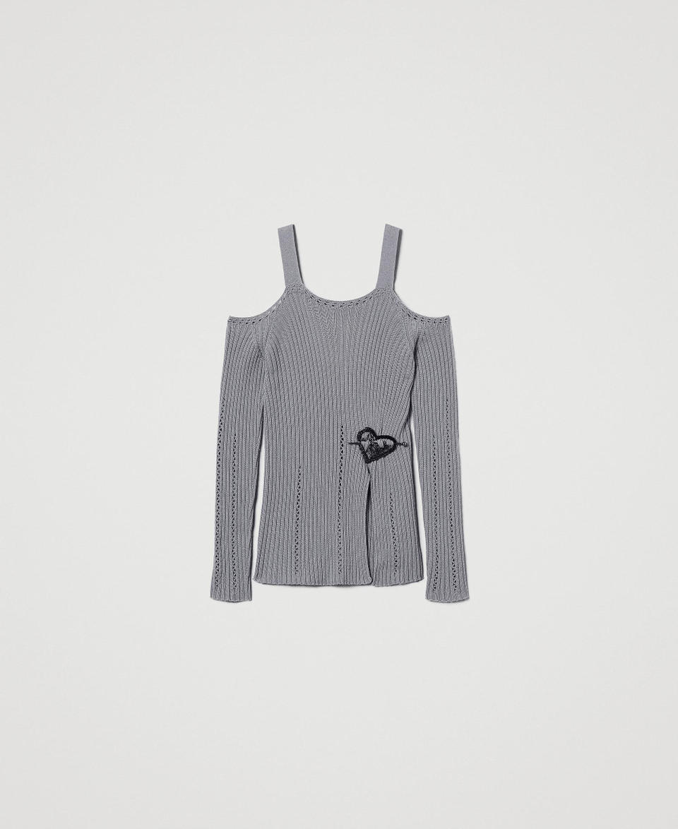Treeblend yarn jumper with brooch Light Fume Grey Woman 242TP3441_11740_S0