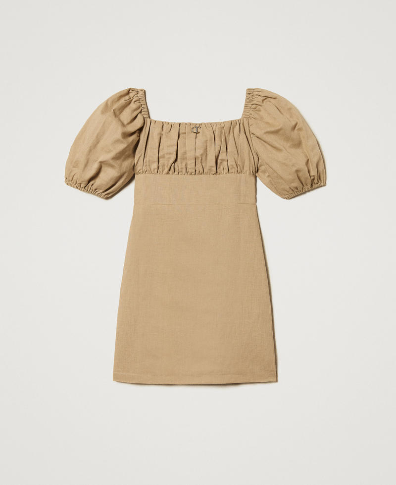 Abito corto in misto lino con pieghe Beige Canapa Bambina 251GJ2406_00310_S0