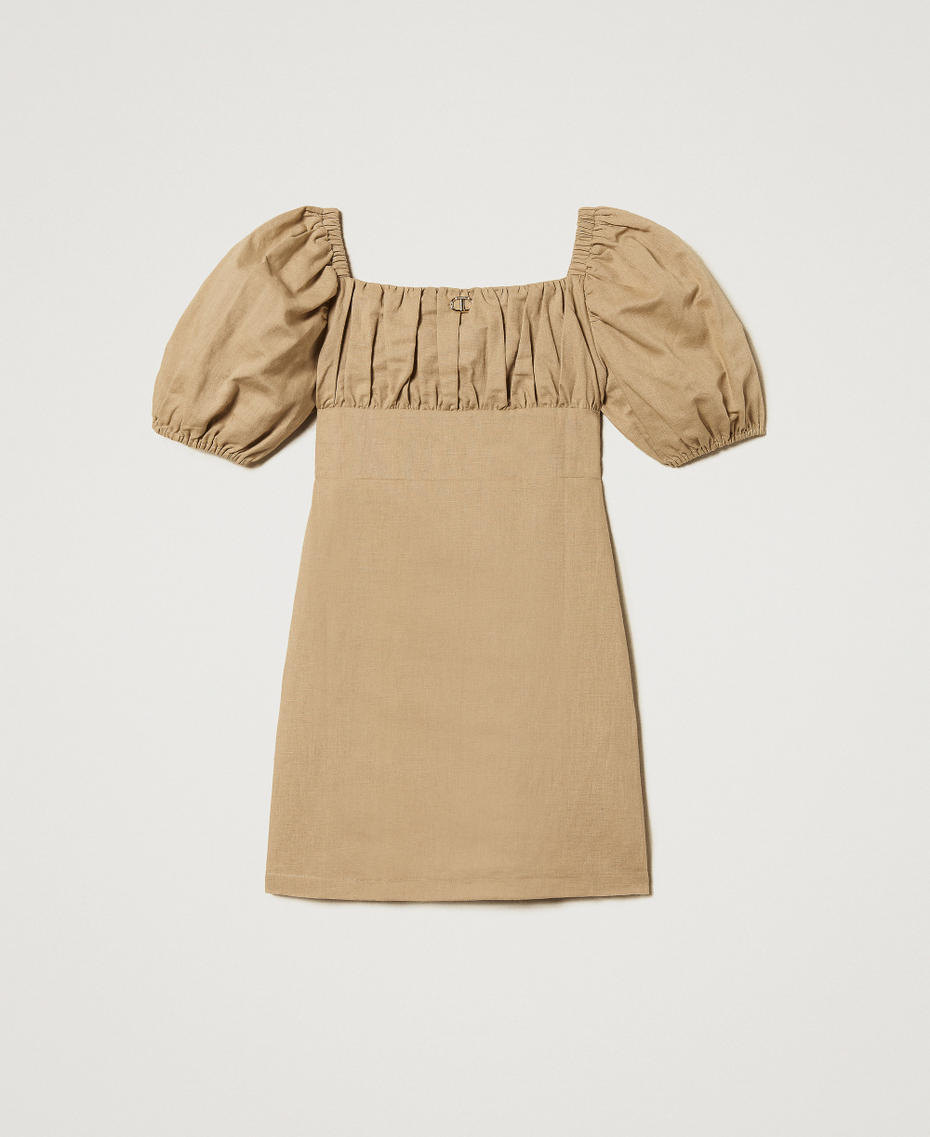 Abito corto in misto lino con pieghe Beige Canapa Bambina 251GJ2406_00310_S0