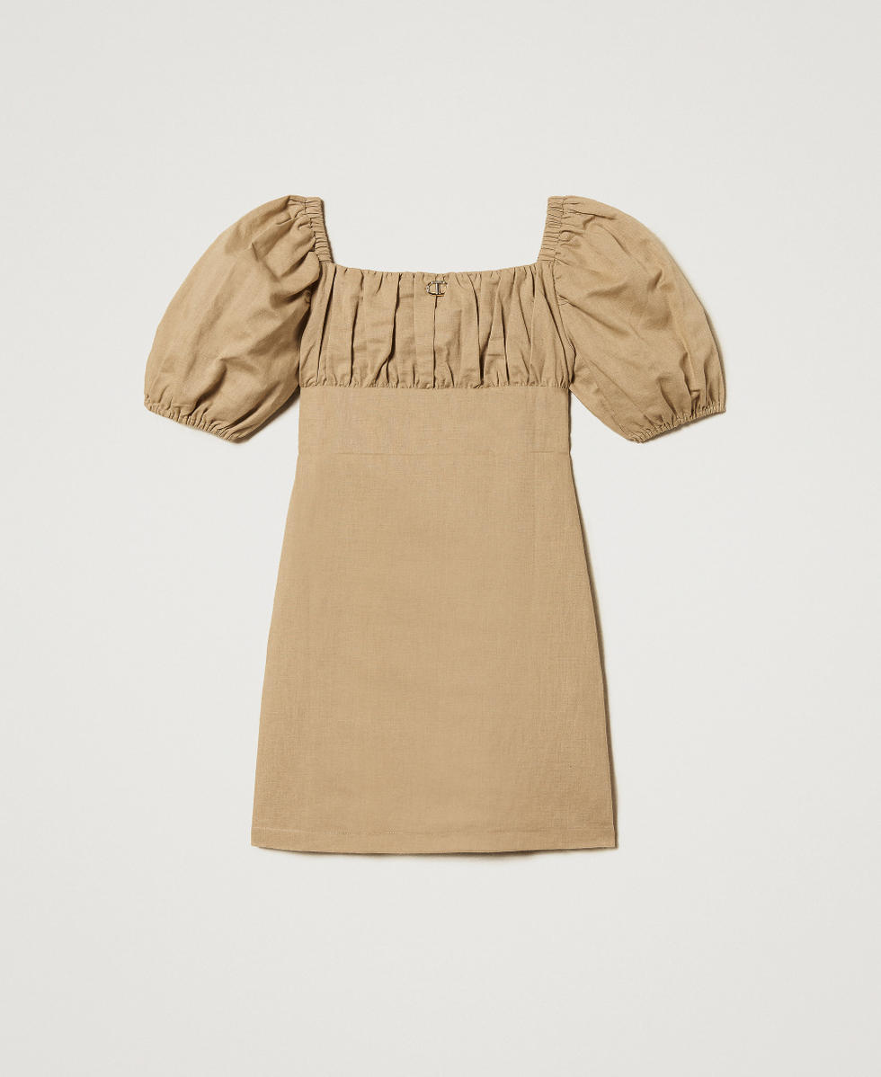 Abito corto in misto lino con pieghe Beige Canapa Bambina 251GJ2406_00310_S0