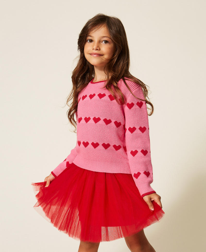 Babypullover mit Jacquardherzen Zweifarbig Azaleenpink / "Magentarot" M&auml;dchen 262GB3030_13792_01