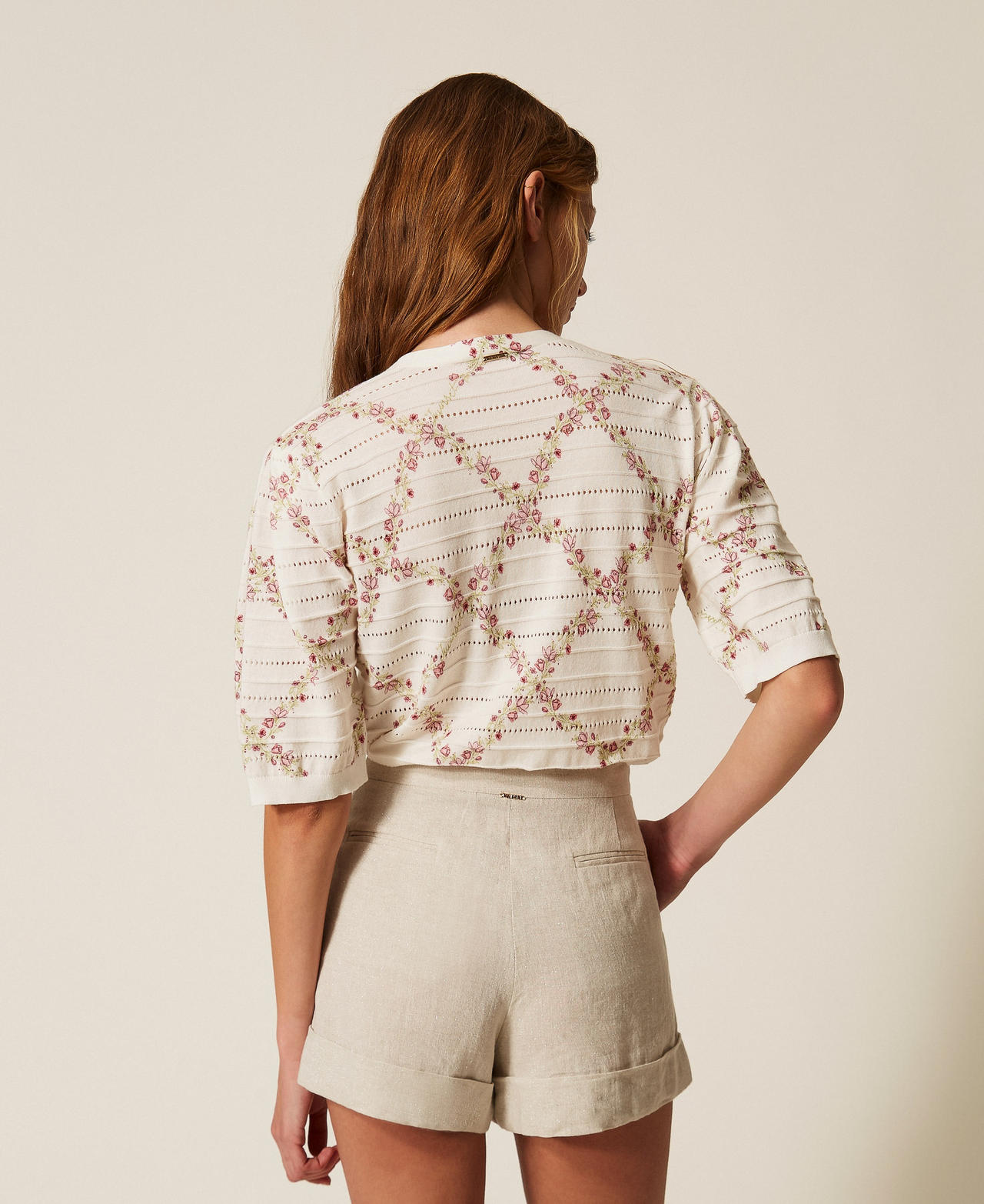 Linen shorts with lurex Natural Bright Linen Woman 261TT2523_13499_03