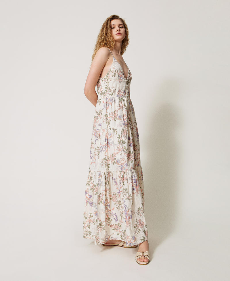 Long floral muslin dress Multicolour/Lurex Floral Print Woman 251TT2150_12494_02