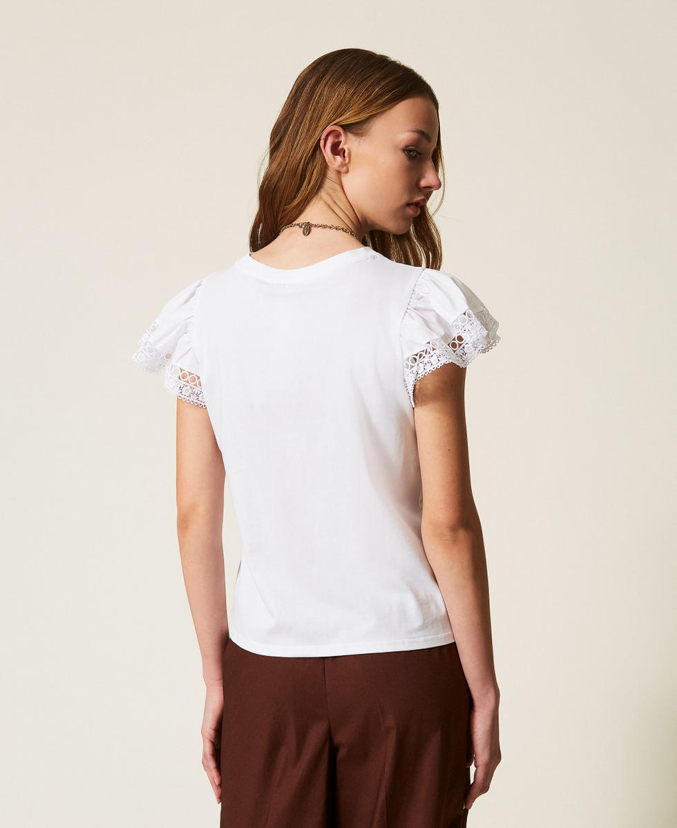 T-Shirt in Regular-Fit mit Spitze Wei&szlig; Frau 261TT2064_00001_03