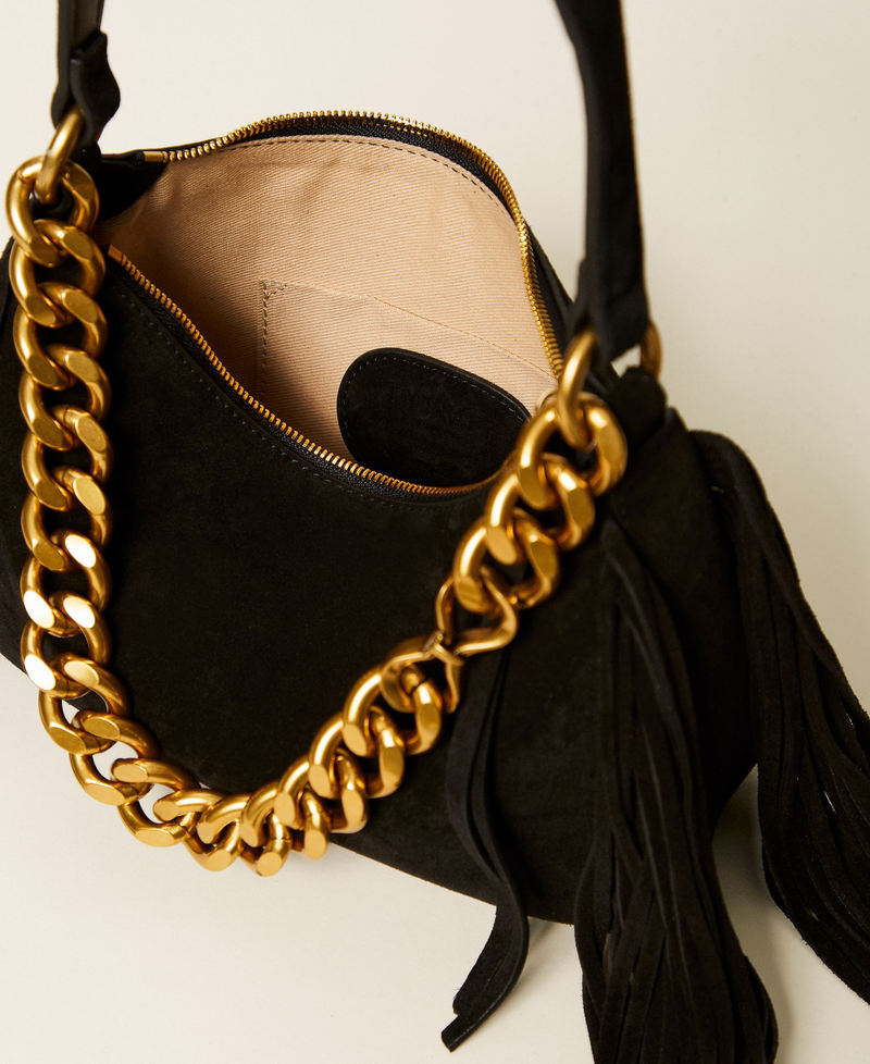Medium Liliane suede bag with fringes Black Woman 262TB7205_00006_04