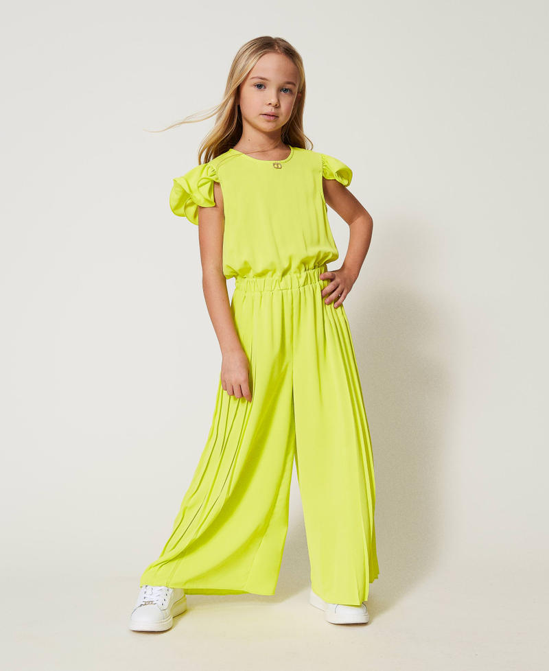Pleated crêpe de Chine jumpsuit Yellow Plum Girl 251GJ2QQ4_12124_01