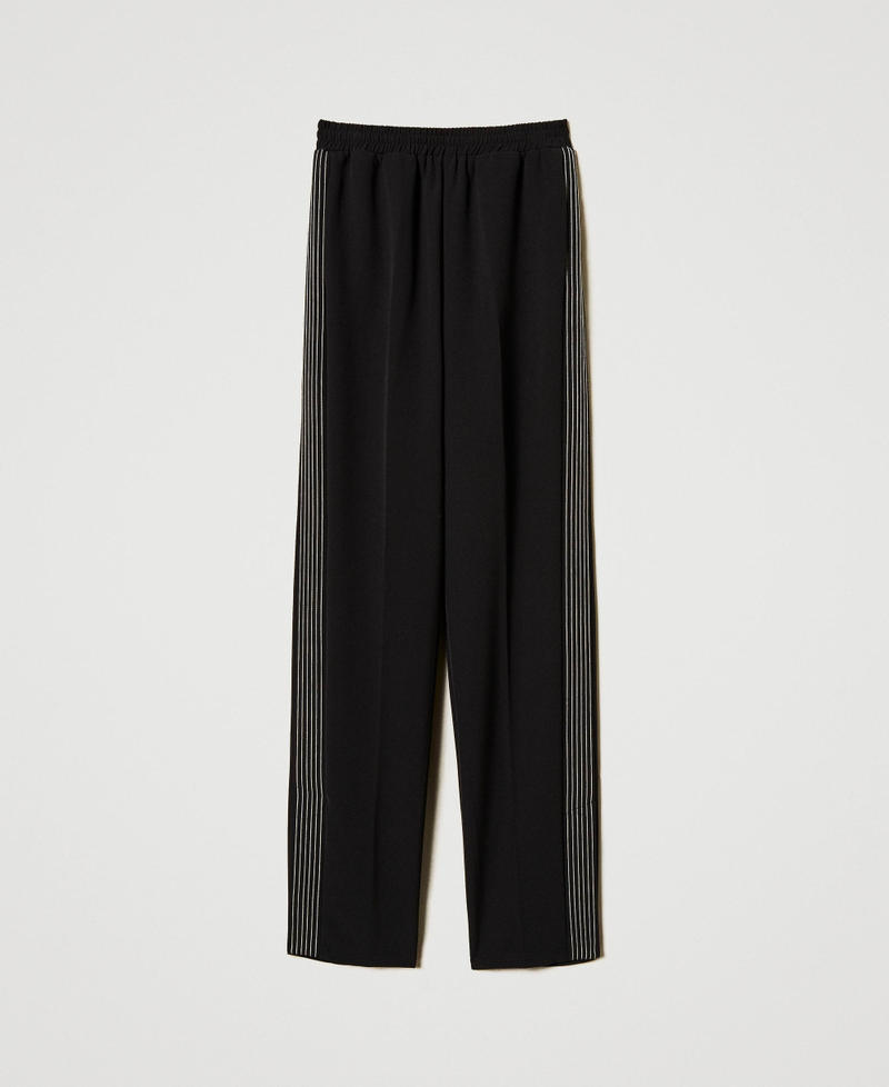 Cr&ecirc;pe trousers with embroidery Black/Snow Embroidery Woman 251TE2164_12285_S0
