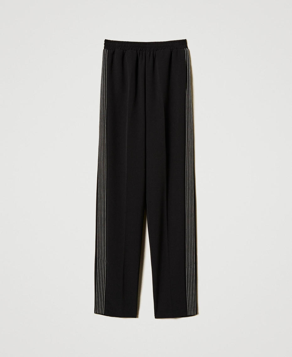 Crêpe trousers with embroidery Black/Snow Embroidery Woman 251TE2164_12285_S0