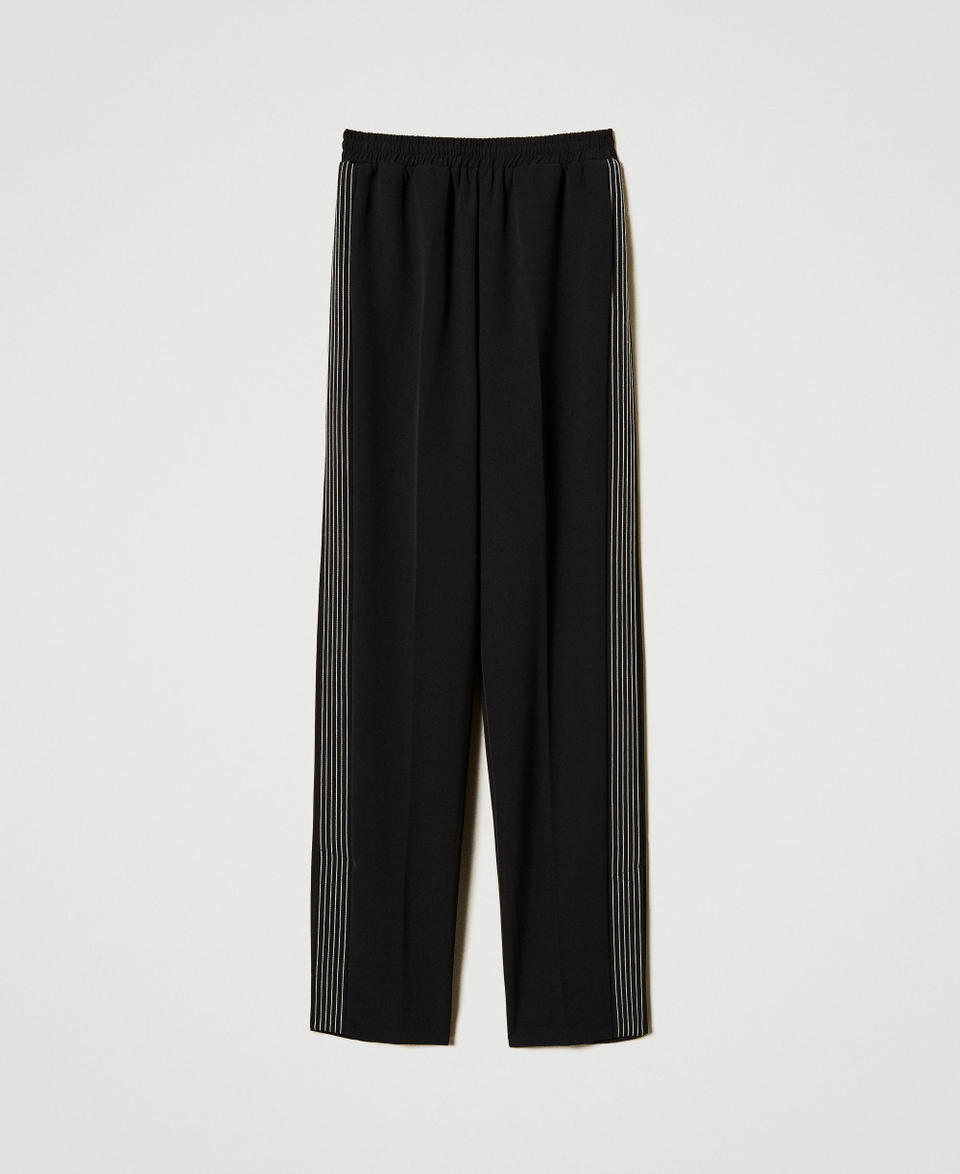 Crêpe trousers with embroidery Black/Snow Embroidery Woman 251TE2164_12285_S0