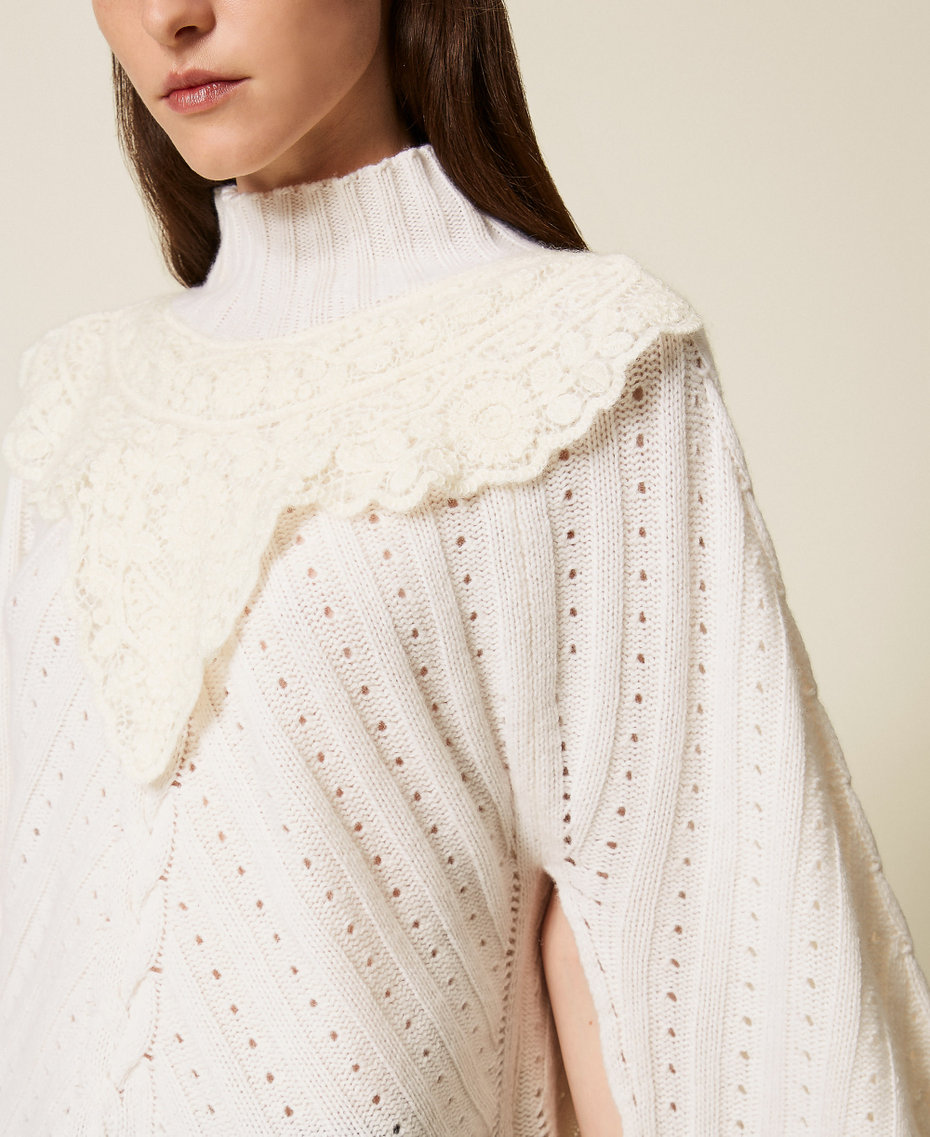 Wool blend maxi jumper with crochet detail White Snow Woman 252TS3353_00282_04