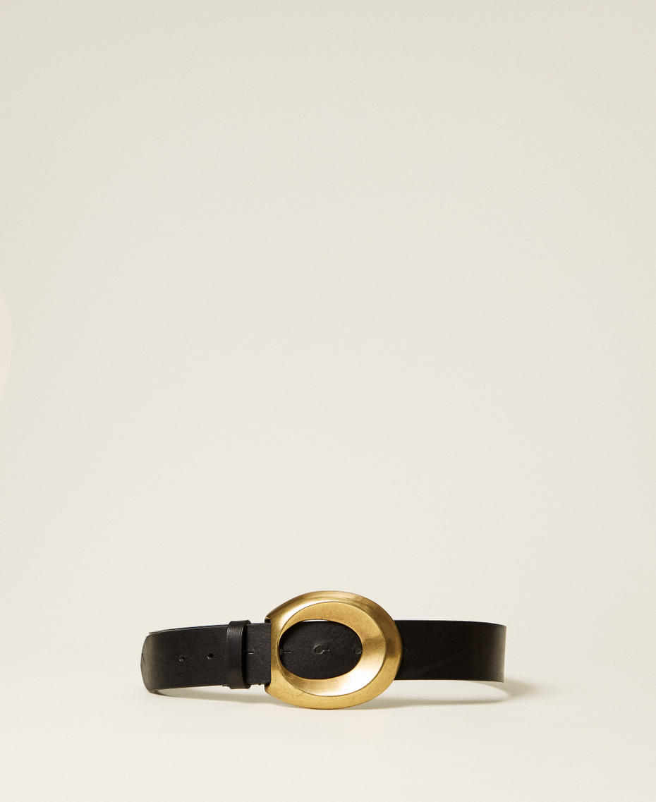 Leather belt with oval buckle Black Woman 252TS5BBB_00006_01