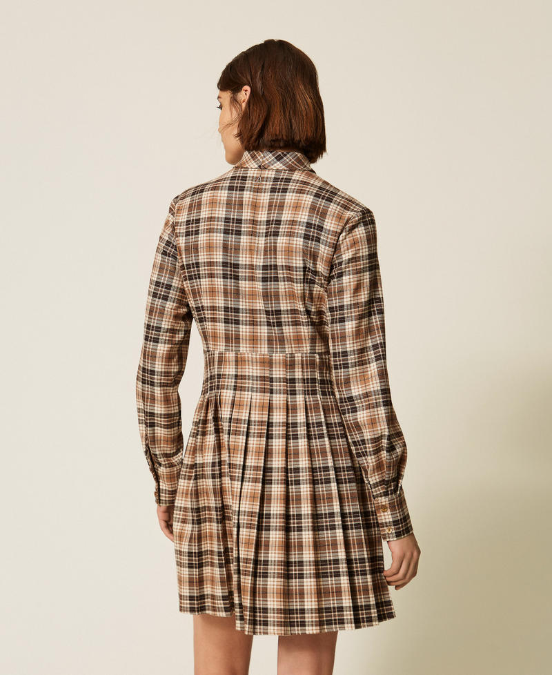 Short flannel dress with embroidery "Iced Coffee Tartan" Brown Woman 262AP2301_13691_03