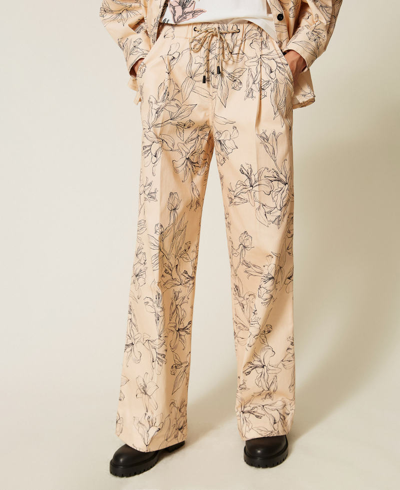Bull trousers with floral print "Crystal Sand" Beige/Black Flock Print Woman 262LI2MCC_13908_04